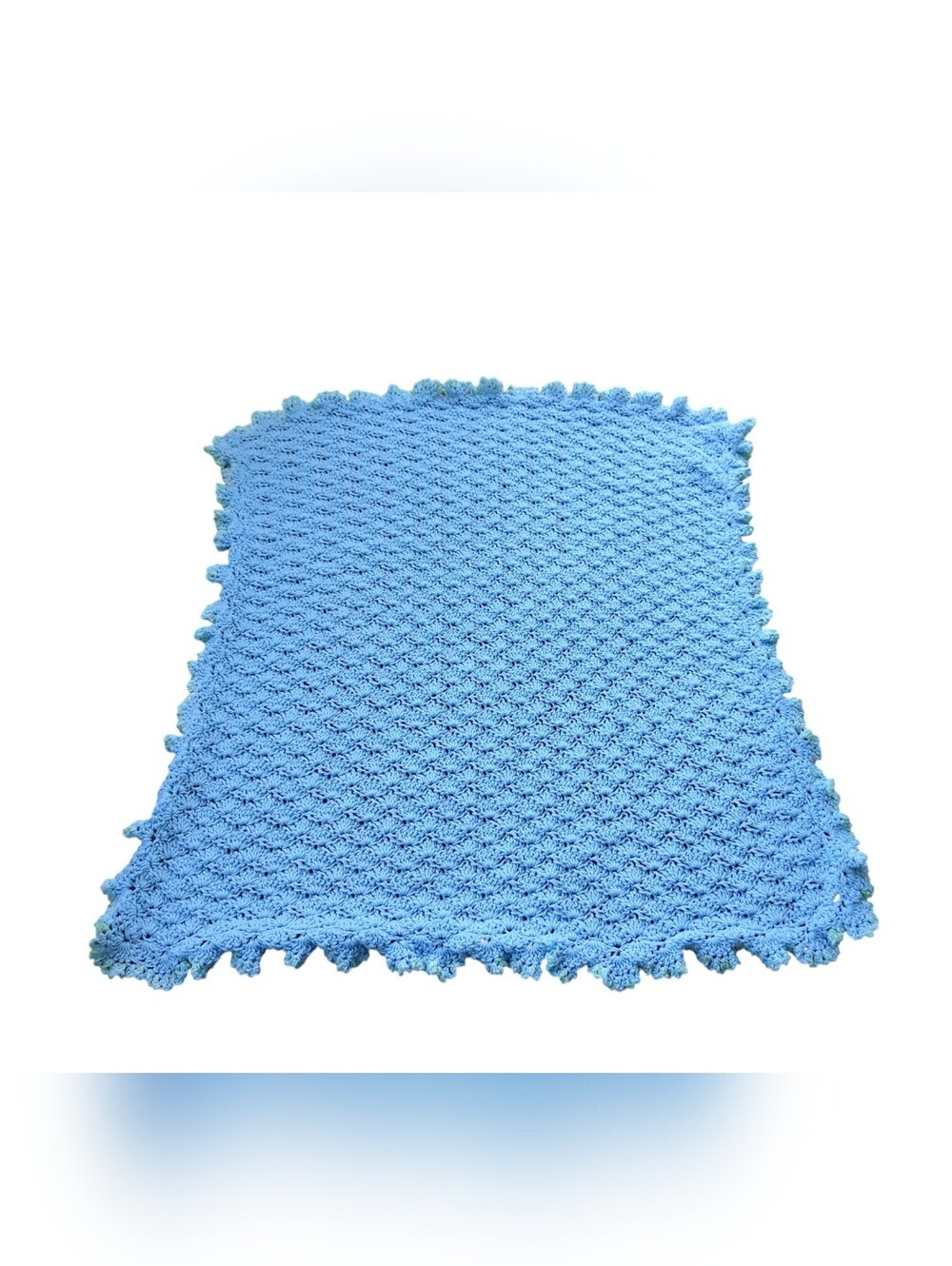 Vintage Baby Boy Blue Crochet Throw with Ruffled Edge - Picture 4 of 4